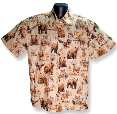 Tan Mountain Wildlife Shirt- Made in USA- 100% Cotton